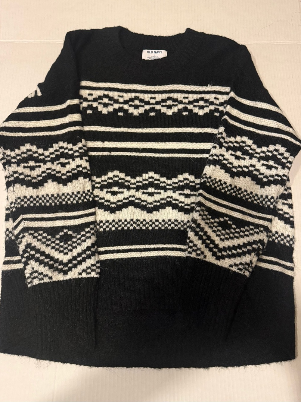 Old Navy Black & White Fair Isle Crewneck Sweater - Men